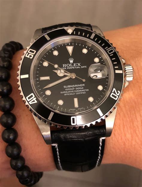 rolex black steel strap|vintage leather strap Rolex watches.